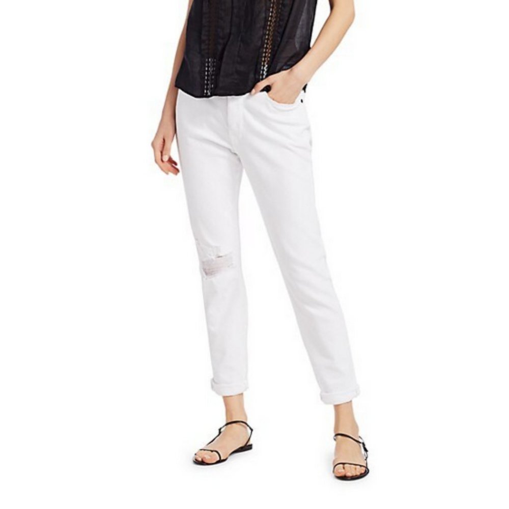 Frame Le Beau Distressed High-Rise Straight-Leg Jeans